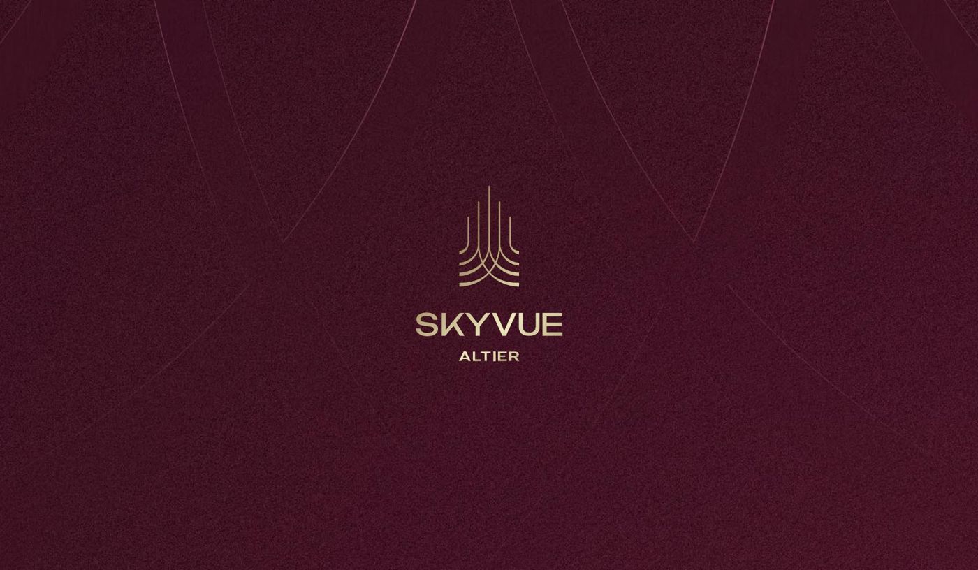 Skyvue Altier brand mark in gold on a burgundy background